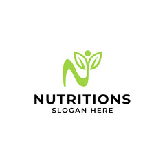 Green nutrition letter N people leaf logo