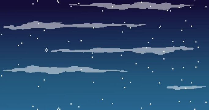 Pixel animation. Night sky animation with stars. Pixel background video, old school style 8 bit. For video game and other projects. 