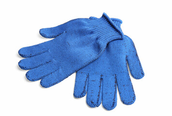 Pair of blue gardening gloves on white background