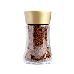 Glass jar of instant coffee isolated on white