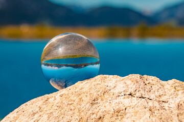 Fototapeta na wymiar Crystal ball alpine summer landscape shot at Fieberbrunn, Tyrol, Austria