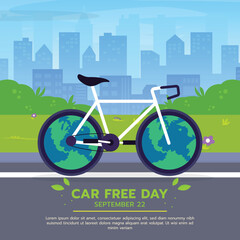 Naklejka premium world car free day flat design character. car free day concept