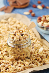 Homemade granola with nuts and chocolate	