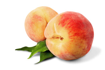Fresh sweet peaches on a white background