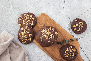 Homemade chocolate cookies with walnuts