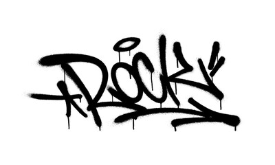 Sprayed rock font graffiti with overspray in black over white. Vector illustration.