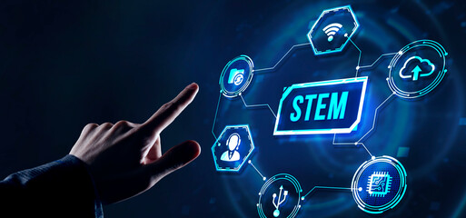 Internet, business, Technology and network concept.Science, technology, engineering and math. STEM concept. Virtual button.