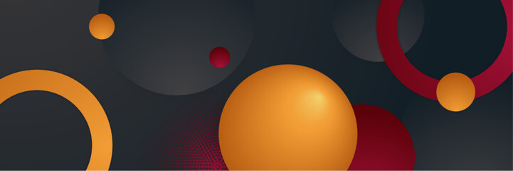 Abstract black red orange banner with circle