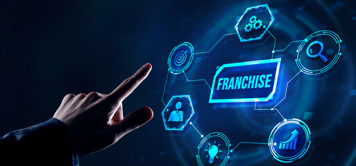Internet, business, Technology and network concept. Franchise concept. Virtual button. - obrazy, fototapety, plakaty