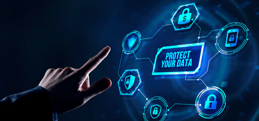 Internet, business, Technology and network concept. Cyber security data protection business technology privacy concept. Virtual button.