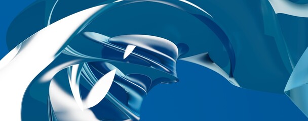 Obraz na płótnie Canvas Blue waves background, liquid metallic wavy 3D illustration