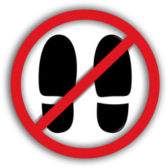 Vector image (silhouette, icon) of a prohibition sign on which the footprint of the shoe is crossed out (do not step)