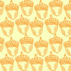 Autumn oak leaves with acorns on the branches. Seamless vector pattern design for seasons greeting cards or gift wrap paper.