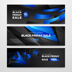 Black friday sale banner with black and blue red gradient. Offer ads promotion discount banner