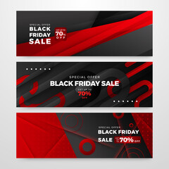 Black friday sale banner with red and black yellow gradient. Offer ads promotion discount banner