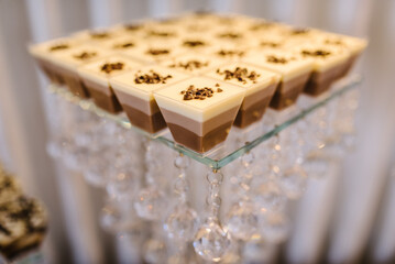 Sweets. Candy bar with jelly desserts for celebrating birthday, baptism, wedding. Table with sweets and dessert.