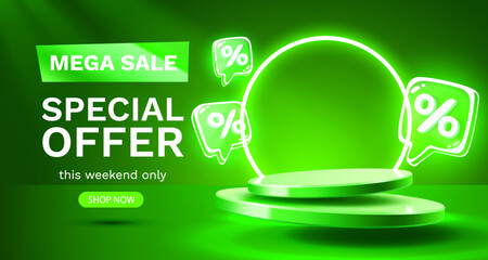 Mega sale special offer, Stage podium percent, Stage Podium Scene with for Award, Decor element background. Vector