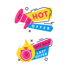 Hot Sale and Last Offer Promo Sticker and Label Vector Set