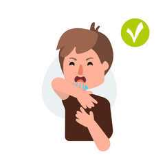 a boy shows how to sneeze properly during a pandemic
