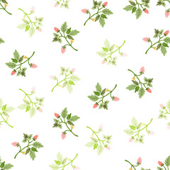 Wild strawberry seamless pattern. Wild berries floral wallpaper. Strawberry plant endless backdrop.