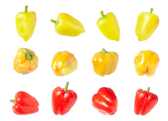Set of ripe bell peppers on white background