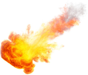 Flying Fireball with smoke. Nuclear explosion. Fiery flame, 3d render. Realistic fire. Transparent background, PNG file