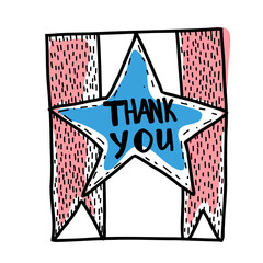 Happy veteran day banner. Text thank you veterans, stars and stripes background. Doodle style.