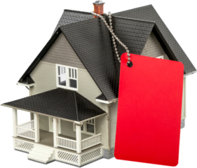 Model of a House with Red Gift Tag - Isolated