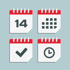 Icon calendar number 14, agenda app, timer, done