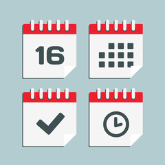 Icon calendar number 16, agenda app, timer, done