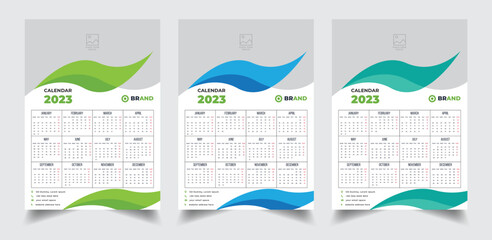 2023 new year clean calendar template. Creative colorful 2023 wall calendar