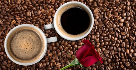 Fresh aroma coffee Beans and cups