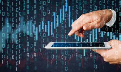 Digital modern technology and man hold digital tablet