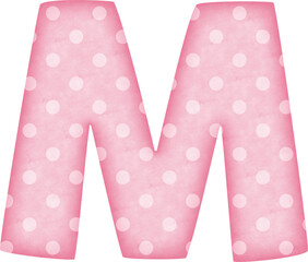 Uppercase Letter M Polka Dot alphabet in pink tone