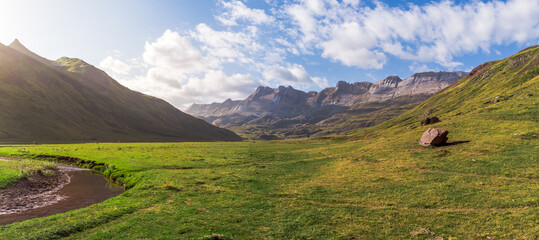 Panoramic view of Aguas Tuertas in Pyrenees, Huesca, Spain