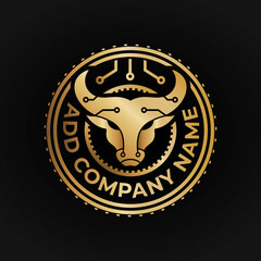 Gold bull coin emblem logo