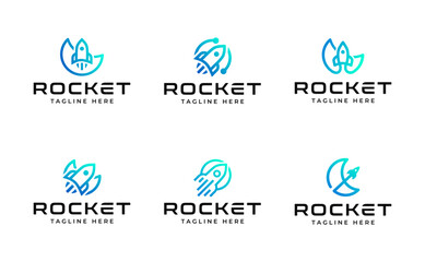 Rocket moon technology gradient logo bundle