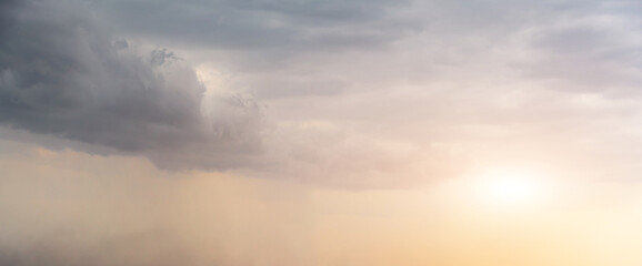 Naklejka premium Dramatic Sky Background. Panoramic view of Stormy Clouds in Dark sky