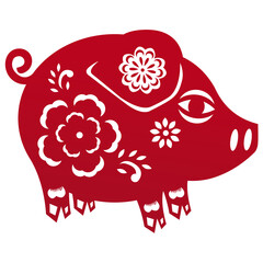Chinese zodiac year of pig paper cut, papercutting is the popular decorative Chinese handicrafts
