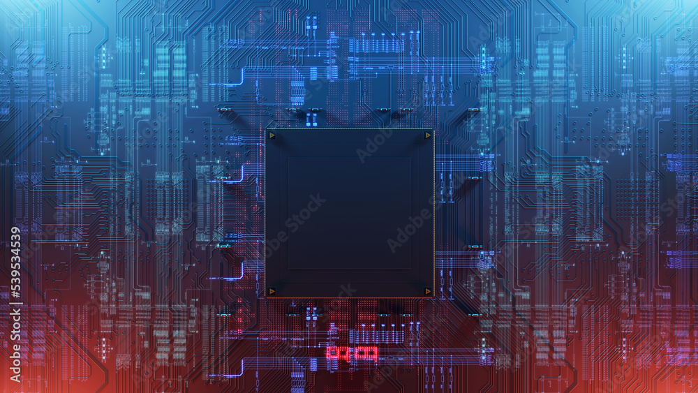 Fototapete Technology background printed circuit board. Technology background of the abstract computer motherboard, can be used in the description of technological processes, science, education. 