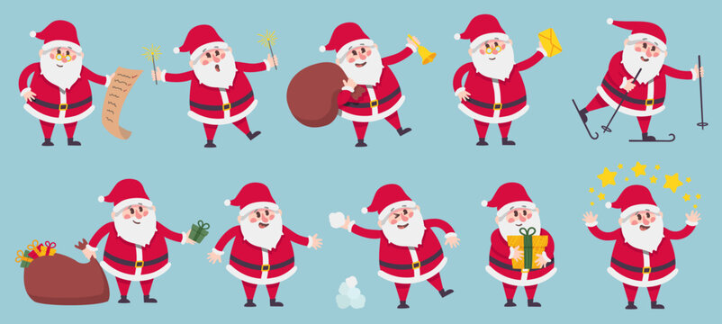 Santa Claus mascot. Cartoon christmas character vector set