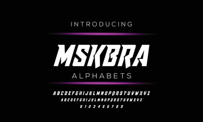 Fototapeta na wymiar MSKBRA Sports minimal tech font letter set. Luxury vector typeface for company. Modern gaming fonts logo design.