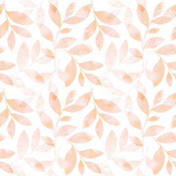 Colorful seamless pattern with watercolor leaves. Vector elegant floral background for fabric, print, cover, banner, invitation, wrapping, wall art.