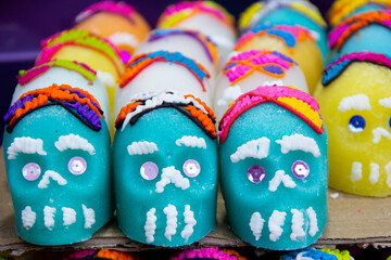 Sweet skulls for day of the dead celebration and halloween, mexican candy traditional
