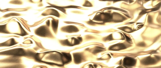 gold fluid geometric background with holographic transparent iridescent ribbon. Wavy curvy shapes in glass, plastic or acrylic