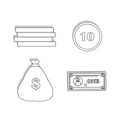 Money and coin icon set outline. Vector illustration.