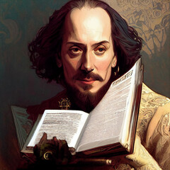 Digital oil painting portraits of the great writer William Shakespeare, and historical figures, can be used for education, and cultural commentary.