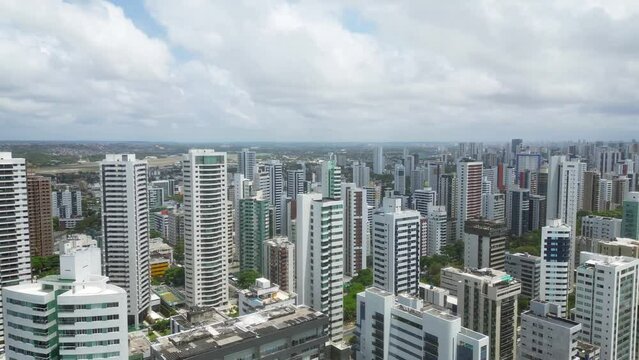 Aerial view of "Boa Viagem" beach in Recife, capital of Pernambuco, Brazil. 4K