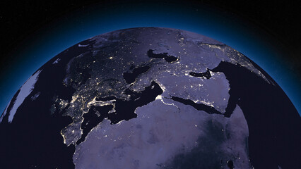 Earth globe by night focused on Europe