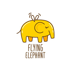 Cute cartoon flying elephant icon - funny animal for children design